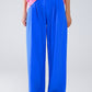 Q2 Straight Leg Trousers With Side Pockets and Darts in Blue