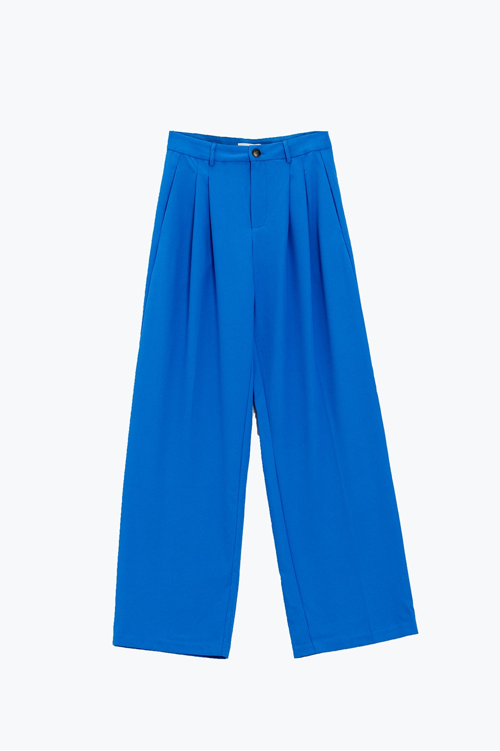 Pantalón Recto Con Bolsillos Laterales Y Pinzas En Azul