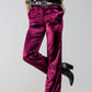 Q2 Straight leg velvet pants in purple