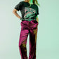 Straight leg velvet pants in purple