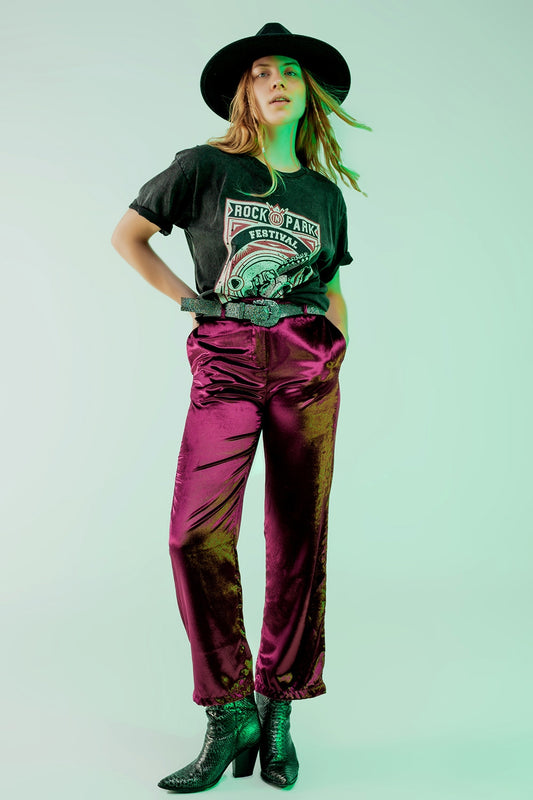 Straight leg velvet pants in purple