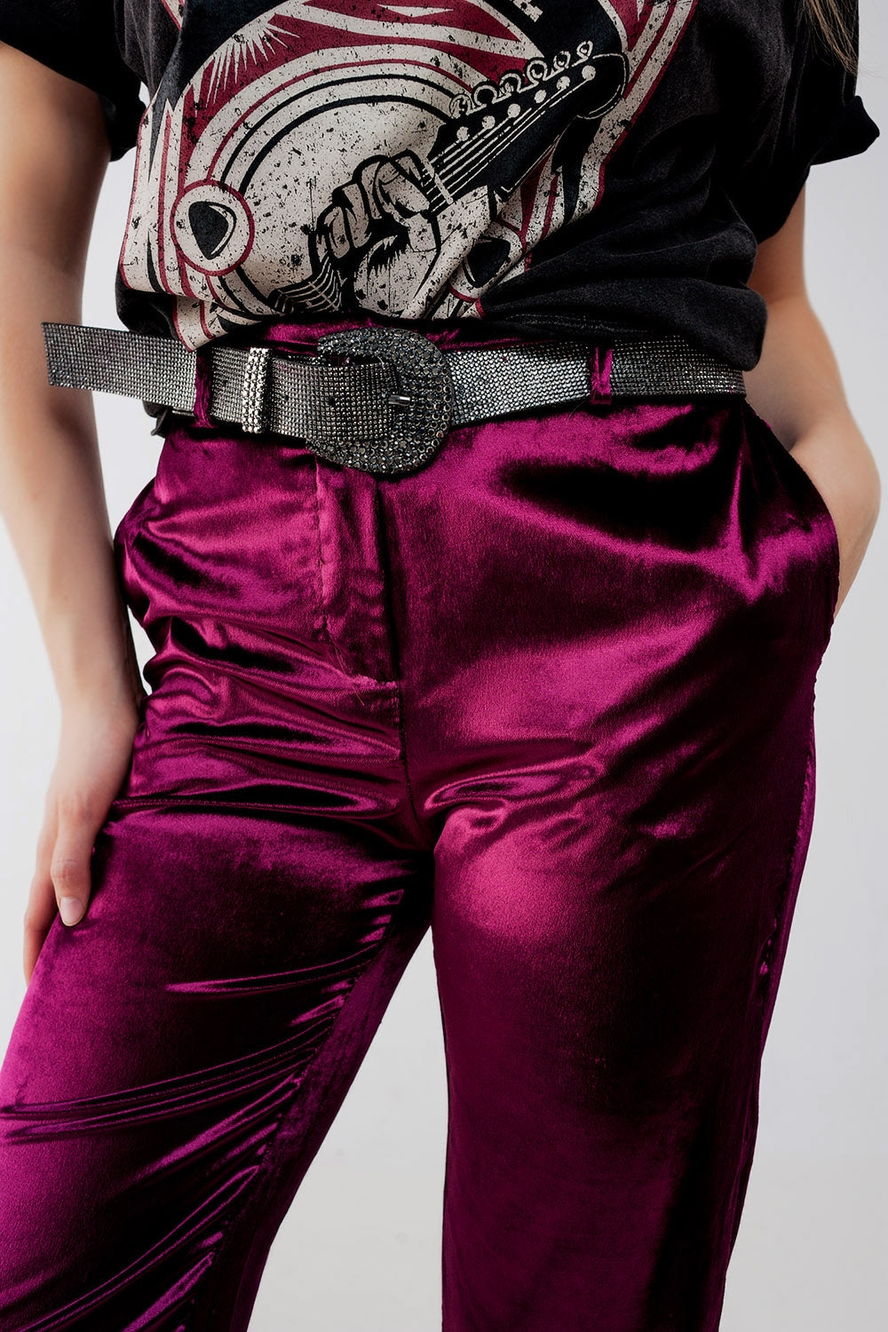 Straight leg velvet pants in purple