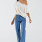 Straight Marine Style Jeans With Golden Buttons Details On The Side in Mid Blue