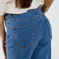 Straight Marine Style Jeans With Golden Buttons Details On The Side in Mid Blue