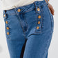 Straight Marine Style Jeans With Golden Buttons Details On The Side in Mid Blue