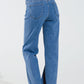 Straight Marine Style Jeans With Golden Buttons Details On The Side in Mid Blue