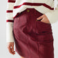 Straight mini skirt in burgundy with pockets