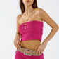 Q2 Strapless Knitted bodycon Top In Fuchsia