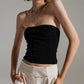 Q2 Strapless Shiny Tube Top In Black