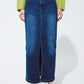 Q2 Stretch Denim Maxi Skirt With Slit At The Front In Mid Wash