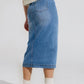 Stretch Denim Midi Skirt With Split Down The Front