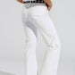 Stretch Denim Straight Jeans With 5 Pockets in White