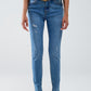 Q2 Stretch Denim super Skinny Jeans In MIdwash With Distress Details