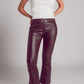 Stretch faux leather flare pants in brown