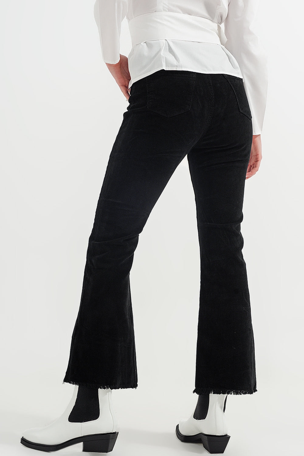 Stretchy cord flared trouser in black