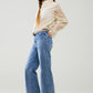 Stretchy Straight Leg Jeans With Front Pocked in Medium Wash