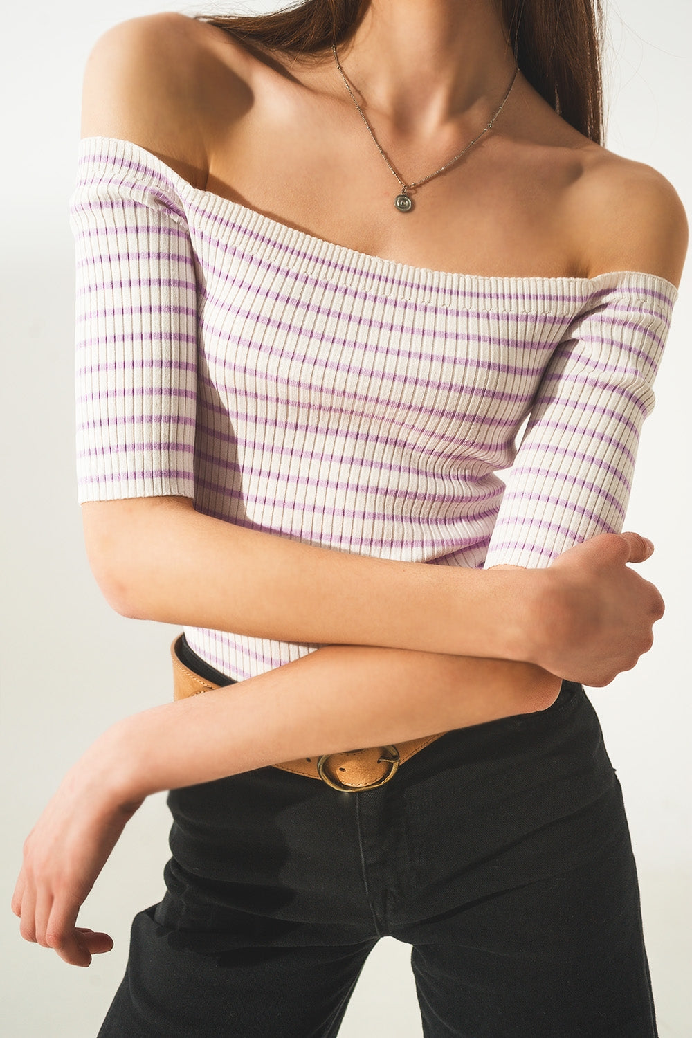 Stripe bardot top in lilac