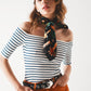 Q2 Stripe bardot top in navy