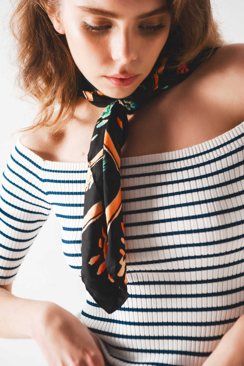 Stripe bardot top in navy