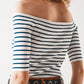 Stripe bardot top in navy