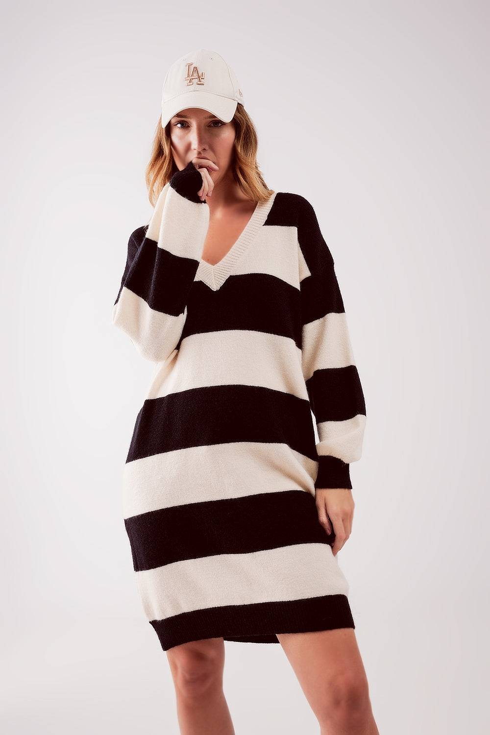 Stripe jumper dress in black