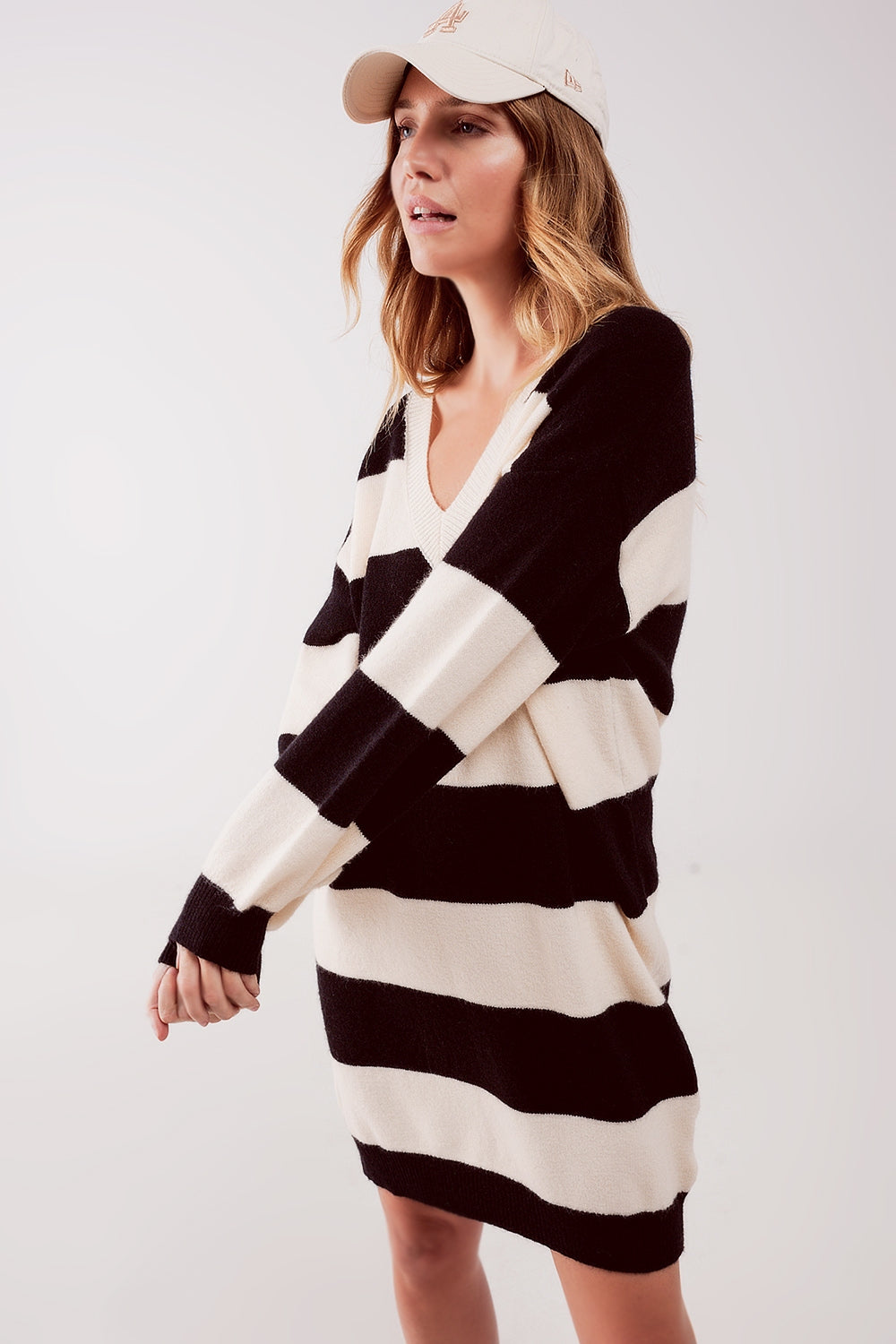 Stripe jumper dress in black