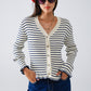 Q2 Striped Cardigan in Cream with Ruffle Trim