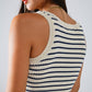 Striped Cream Tank Top With Ruffle Trim