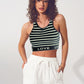 Q2 Striped Cropped Top with Love Text in black and beige