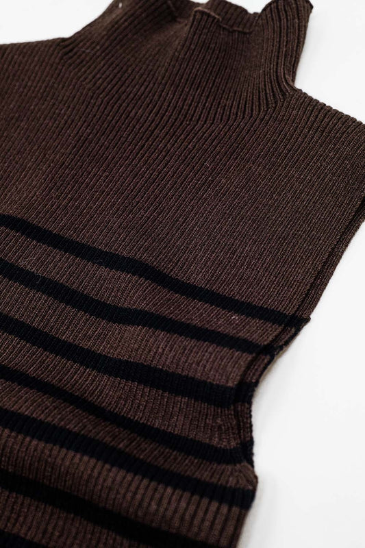 Striped high neck sweater In brown