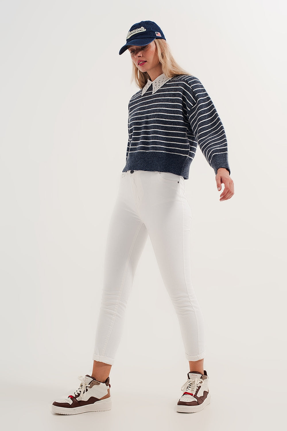 Jersey de punto a rayas con mangas wrangler azul y blanco