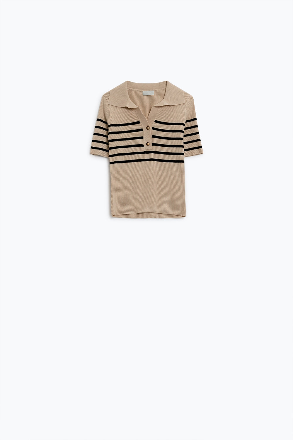 Striped polo with button detail in beige