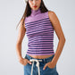 Striped Turtle Neck Tank Top In Lavander