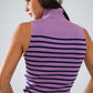 Striped Turtle Neck Tank Top In Lavander