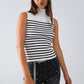 Q2 Striped Turtle Neck Tank Top In White