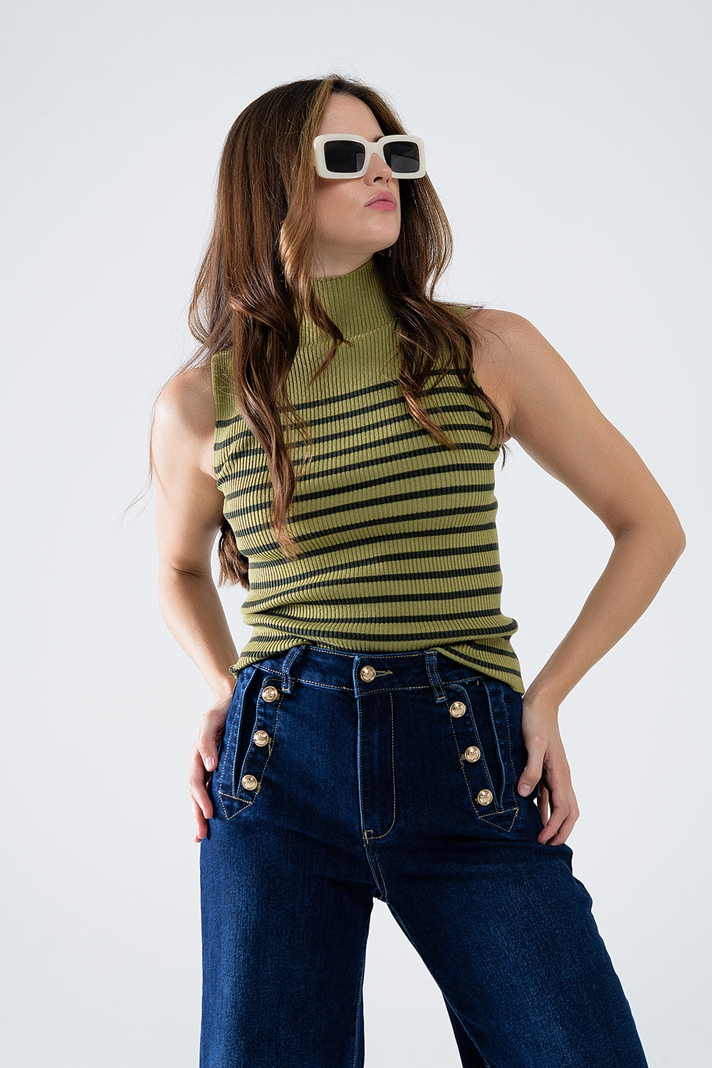 Striped Turtle sweater In Olive Green