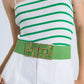 Striped White and Green Top With Square Neckline