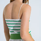 Striped White and Green Top With Square Neckline