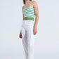 Striped White and Green Top With Square Neckline