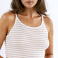 Q2 Stripped Ribbed Basic Tank Top In White And Brown