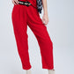 Q2 Summery Pants With Elastic Waist and Pockets In Red