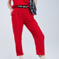 Summery Pants With Elastic Waist and Pockets In Red