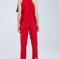 Summery Pants With Elastic Waist and Pockets In Red