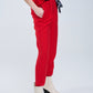 Summery Pants With Elastic Waist and Pockets In Red