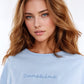 Q2 Sunshine Oversized T-shirt With Textured Text At The Front In Blue