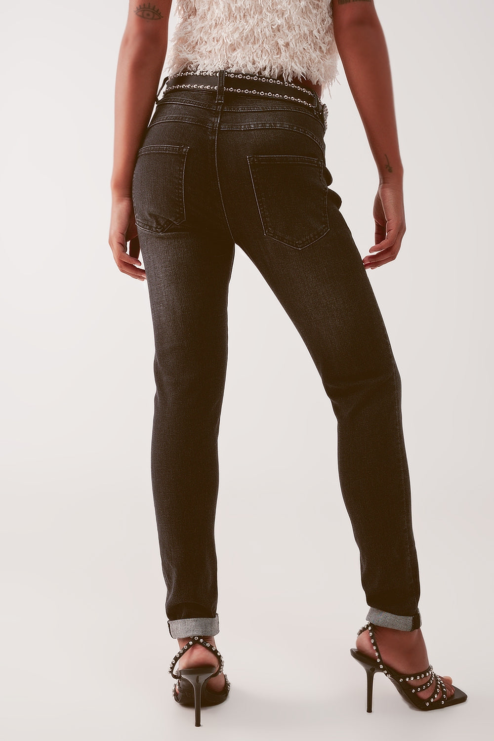 Super high waist skinny jeans in washed black