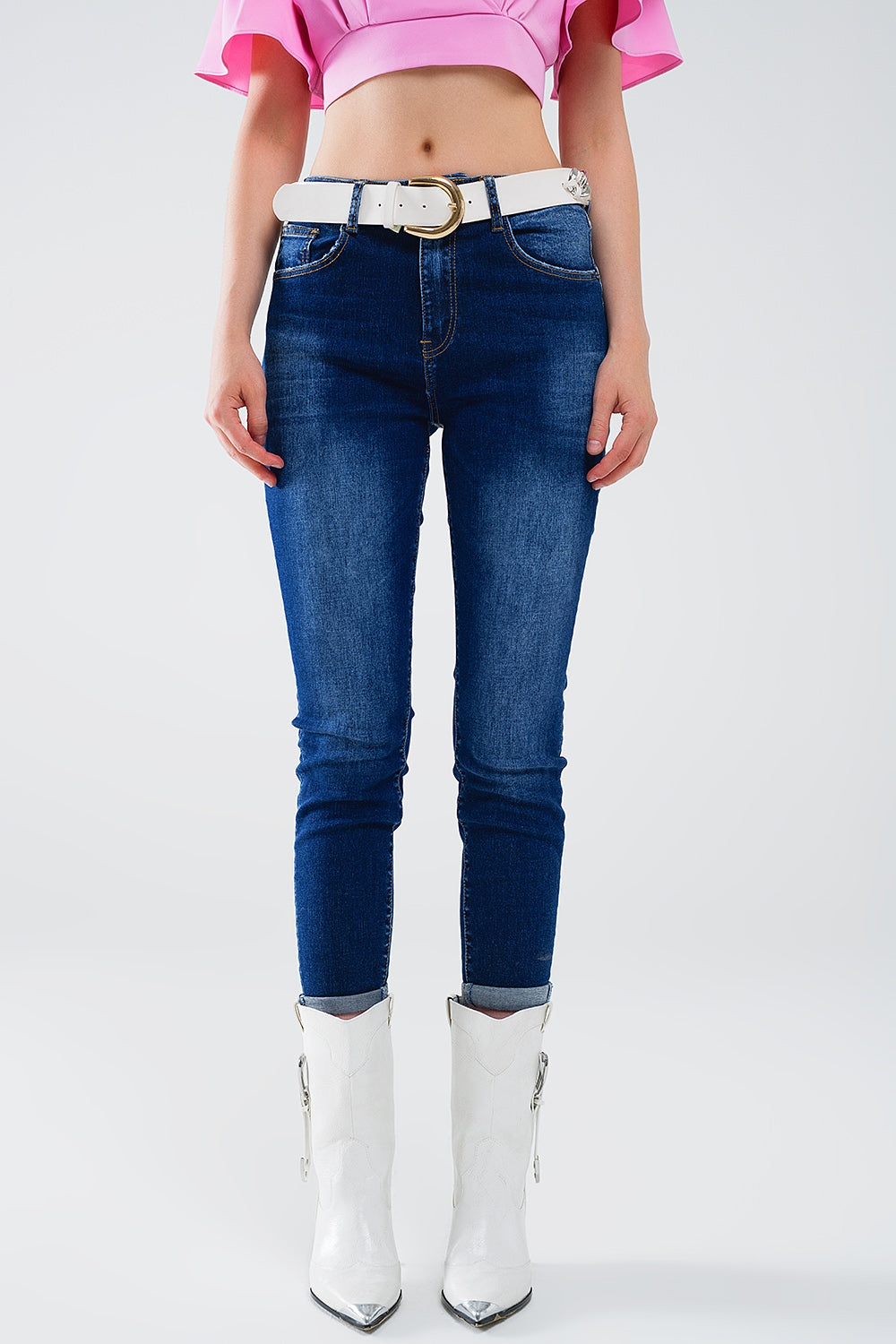 Q2 Super Skinny Dark Wash Jeans In Elastic Denim