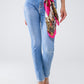 Q2 Super Skinny Denim Jeans With Metallic Effect