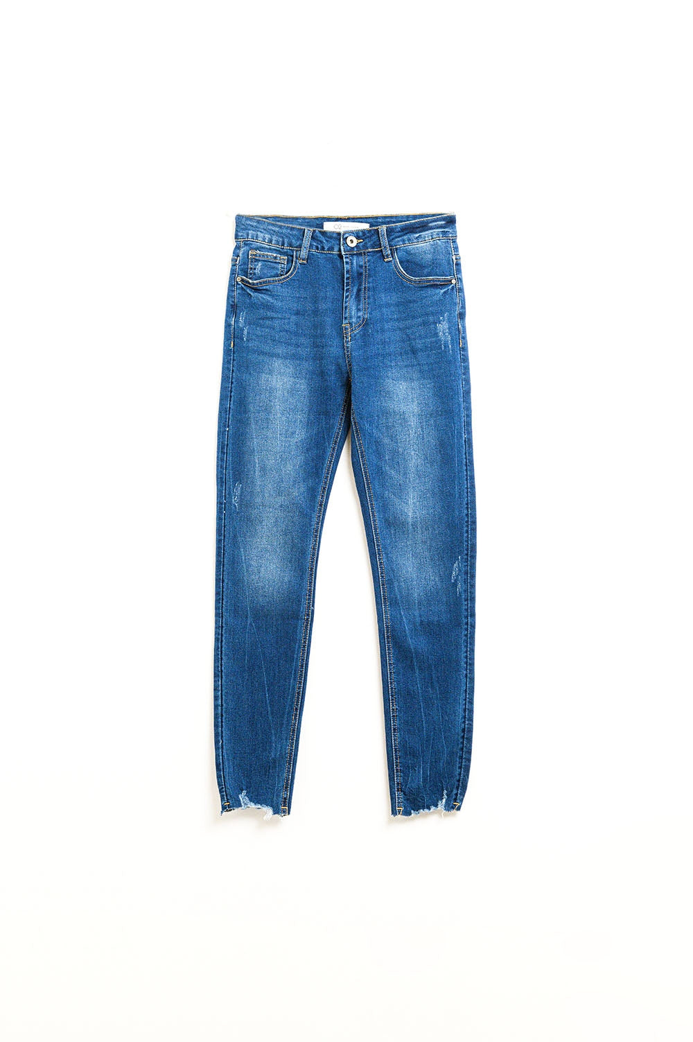 Q2 Super skinny jeans in medium wash with rips at the bottom