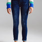 Q2 Super skinny jeans with visible front buttoning in midwash